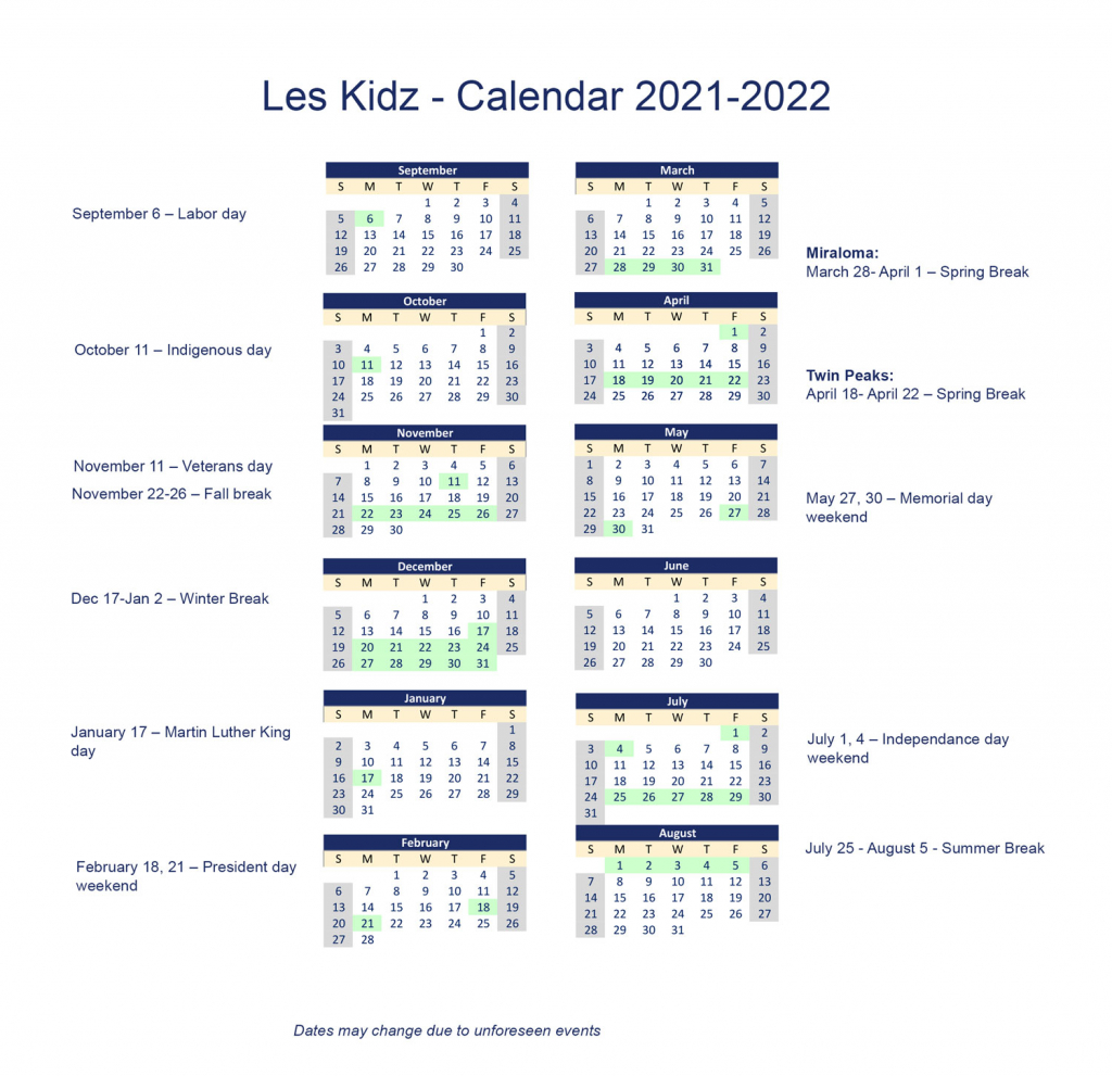Les Kidz Calendart 2021-22